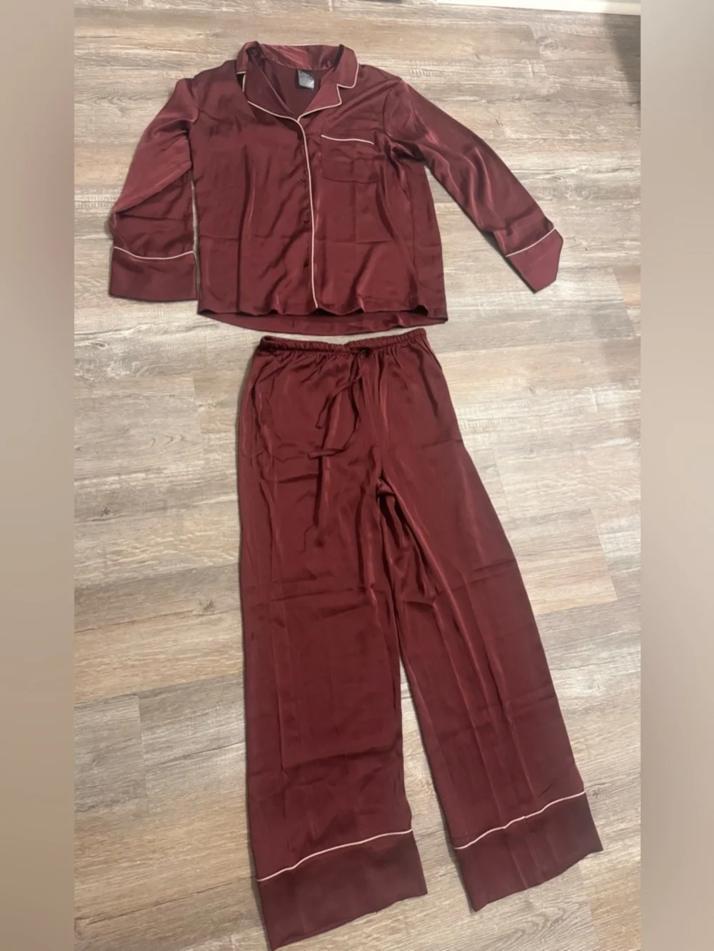 H&M Satin Pajama Set in Burgundy
